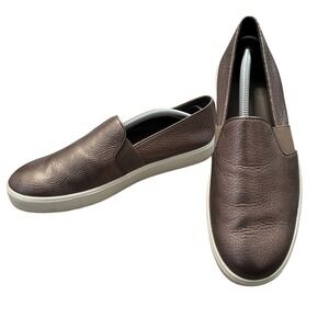 Vince Blair Metallic Bronze Pebbled Leather Slip On Sneaker Women size 9 Casual